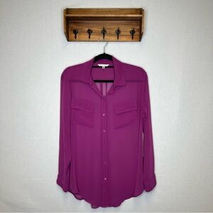 CAbi | Magenta Long Sleeve‎ Notched Collar Blouse Sheer Medium